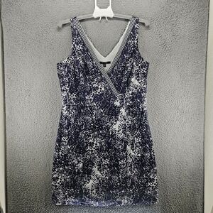 Blu Sage Dress Size 16 Side Zip Floral Print Lined Navy Blue White -‎ 16